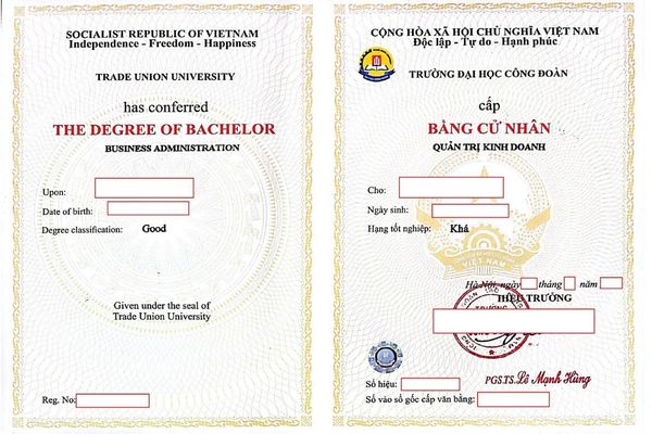 Mẫu bằng đại học từ xa Trường Đại học Công Đoàn